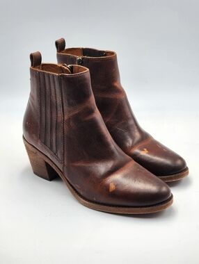 Frye Women's Alton Chelsea Brown Leather Ankle Zipper Boot Size 6.5 Booties Heel